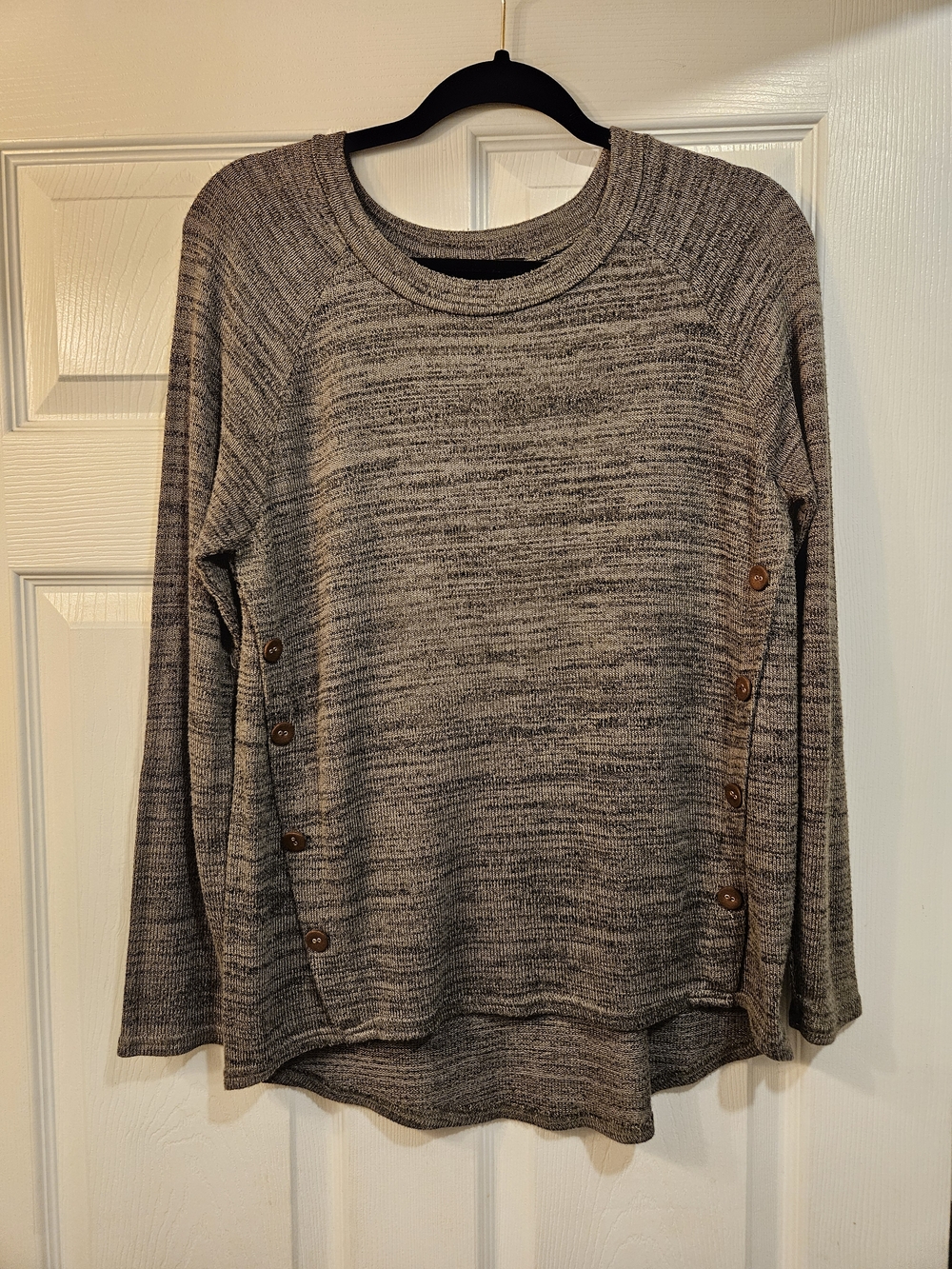 Sweet Wanderer Green Marled Button-Side Pullover Sweatshirt